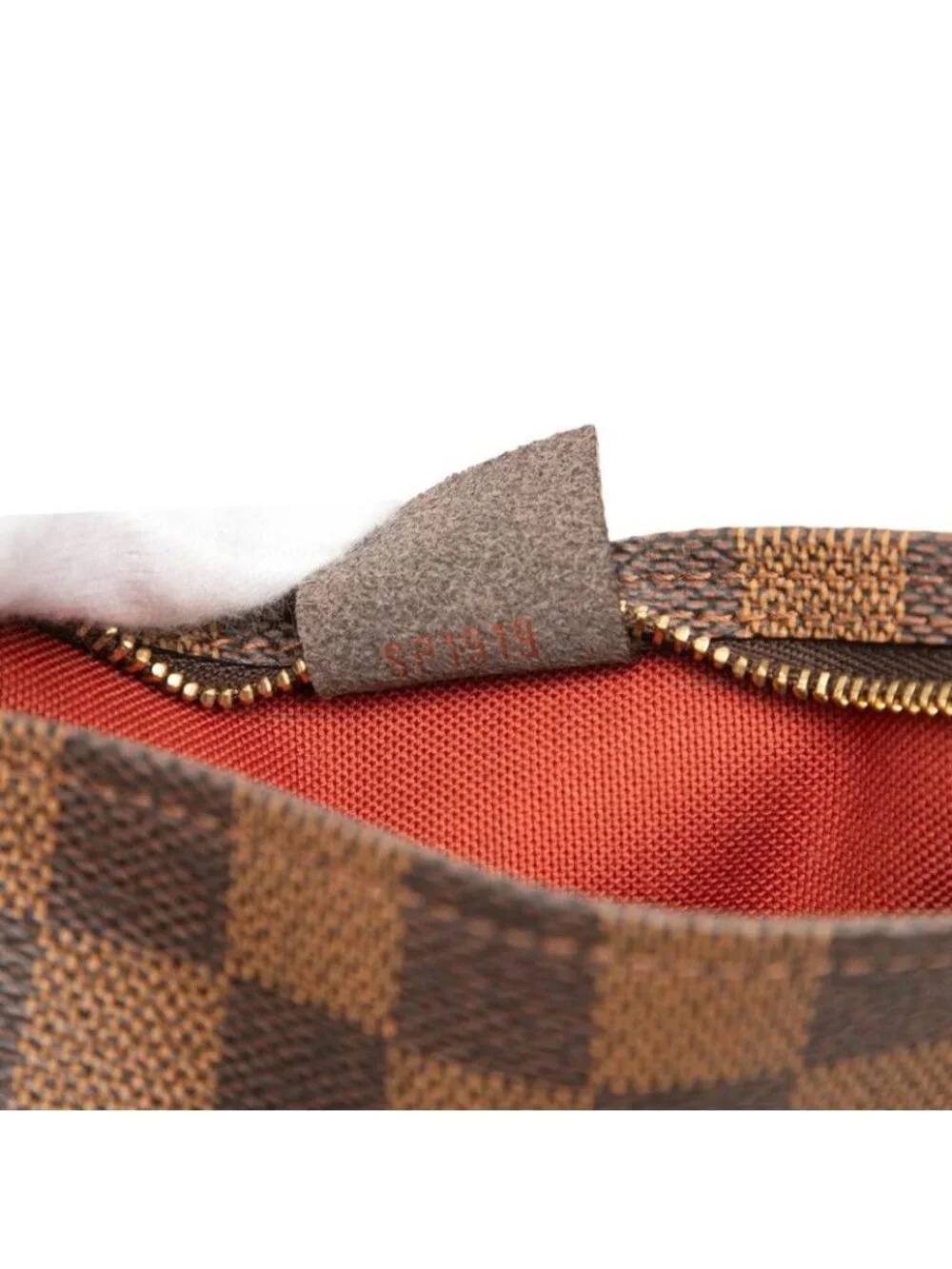 Louis Vuitton Damier Trousse Makeup Pouch Handbag Brown Leather